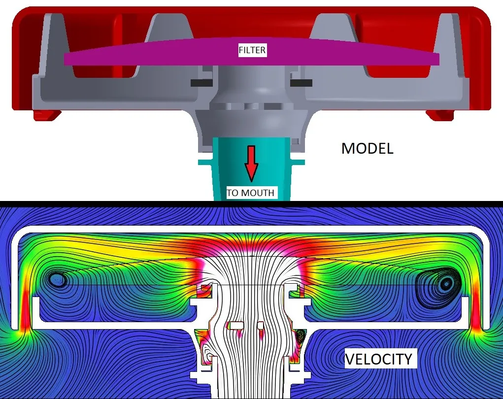 Detailed view of the filter body design and flow