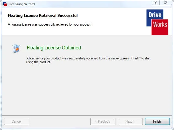 DriveWorks Floating License Retrieval Successful