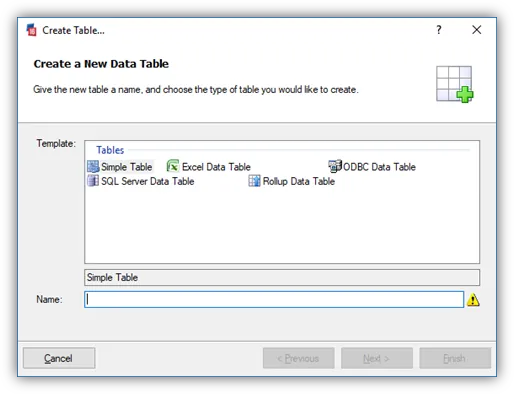 DriveWorks Pro Admin Create Table