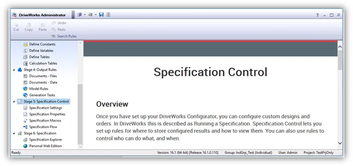 DriveWorks Pro Admin Specification Control