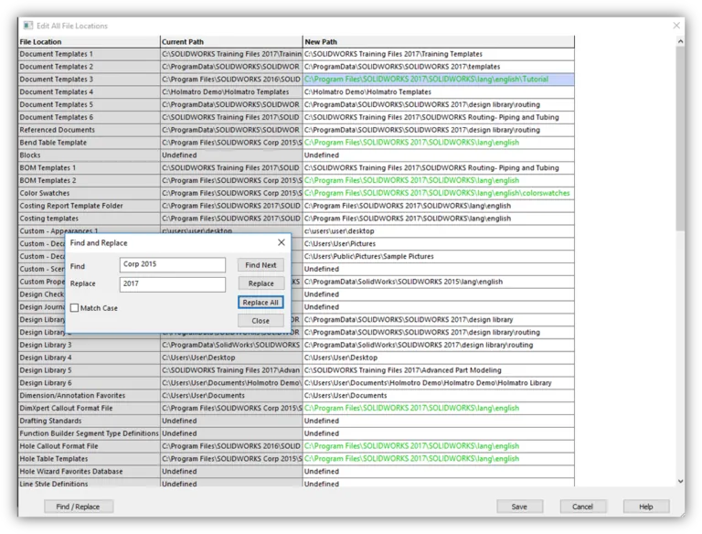 SOLIDWORKS Edit All File Locations Find and Replace Example 3