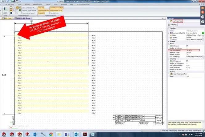 SOLIDWORKS Electrical First Row Position