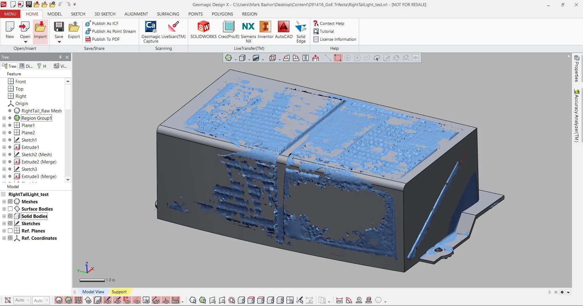 CAD Entities produced in DesignX with overlay of raw scan data