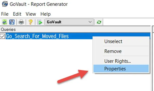 GoVault Report Generator moved files properties