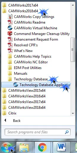 Importing the technology database in CAMWorks