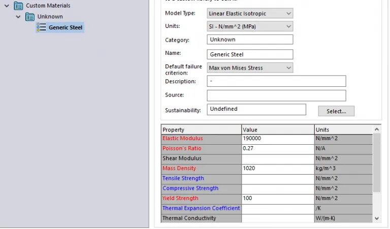 missing material generic properties