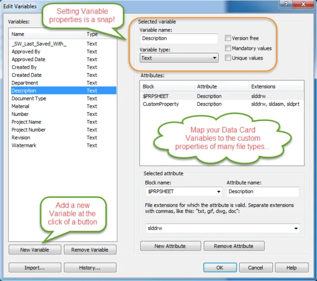 Variables node solidworks pdm admin