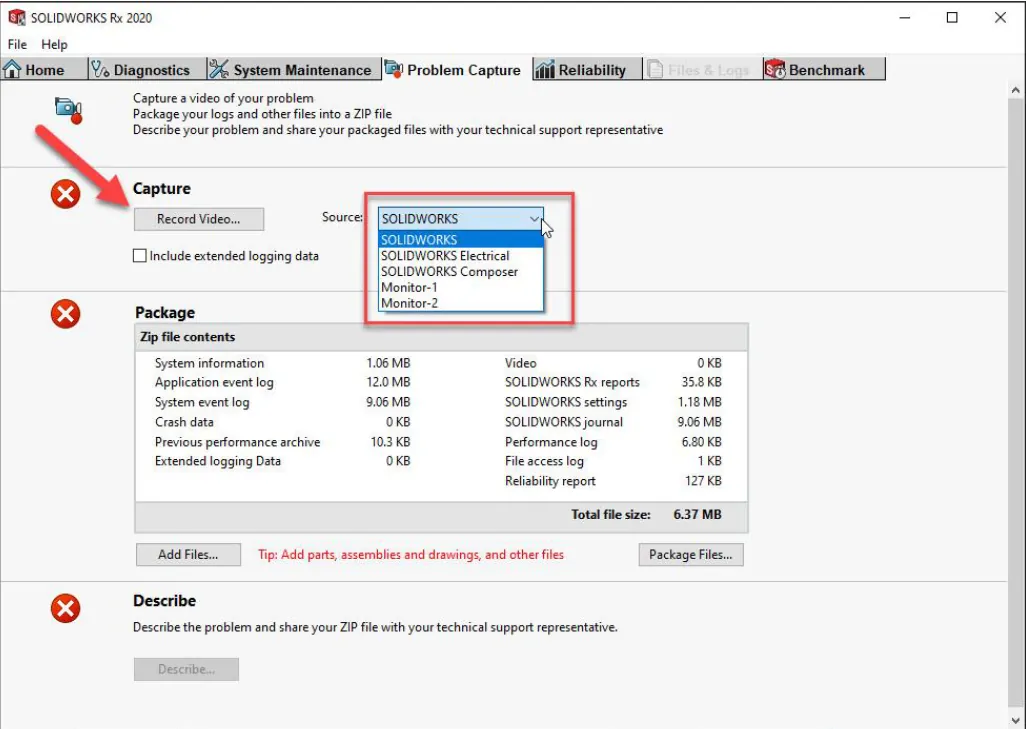 SOLIDWORKS Rx problem capture record video