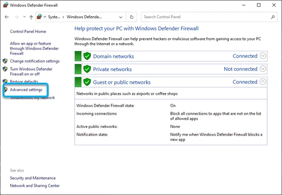 SNL Install Windows Defender Firewall Advanced Settings