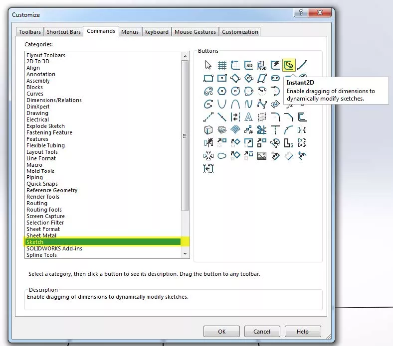 SOLIDWORKS Sketch Commands Instant2D