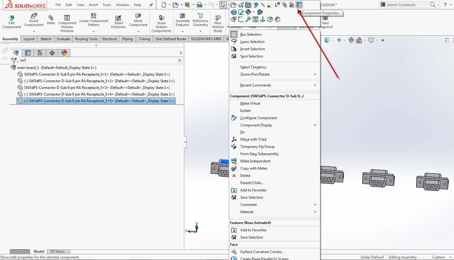 SOLIDWORKS Component Properties Icon 