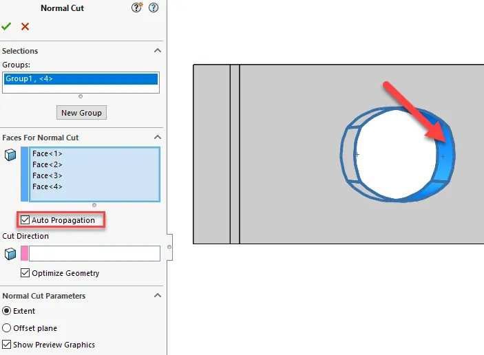 SOLIDWORKS Creating Normal Cuts in Sheet Metal Auto Propagation