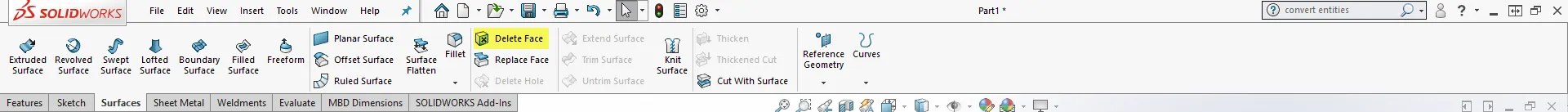 SOLIDWORKS delete face