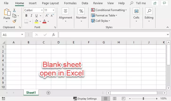Blank Sheet Open in Excel 