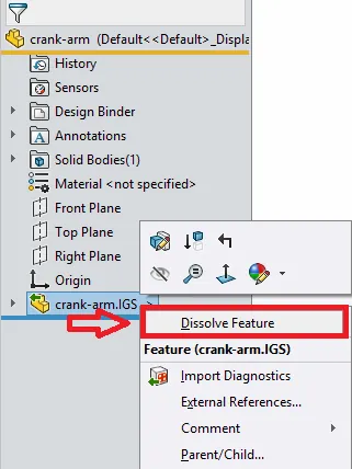 SOLIDWORKS Dissolve Feature