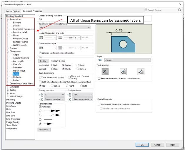 Document Properties SOLIDWORKS Layers