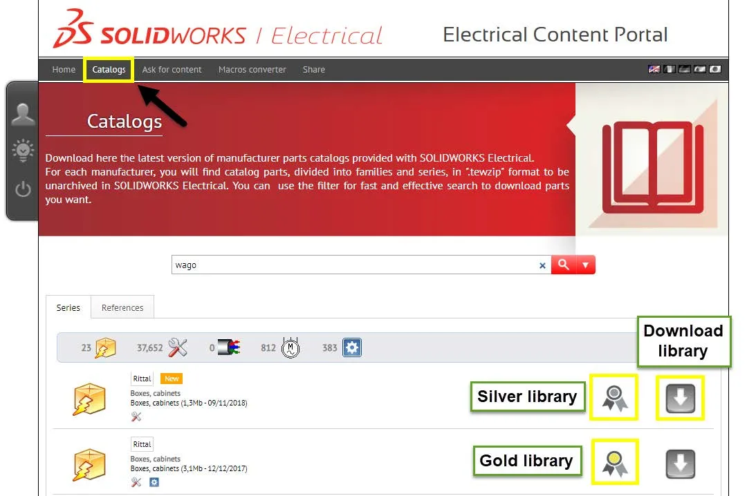 SOLIDWORKS Electrical Content Portal Catalogs