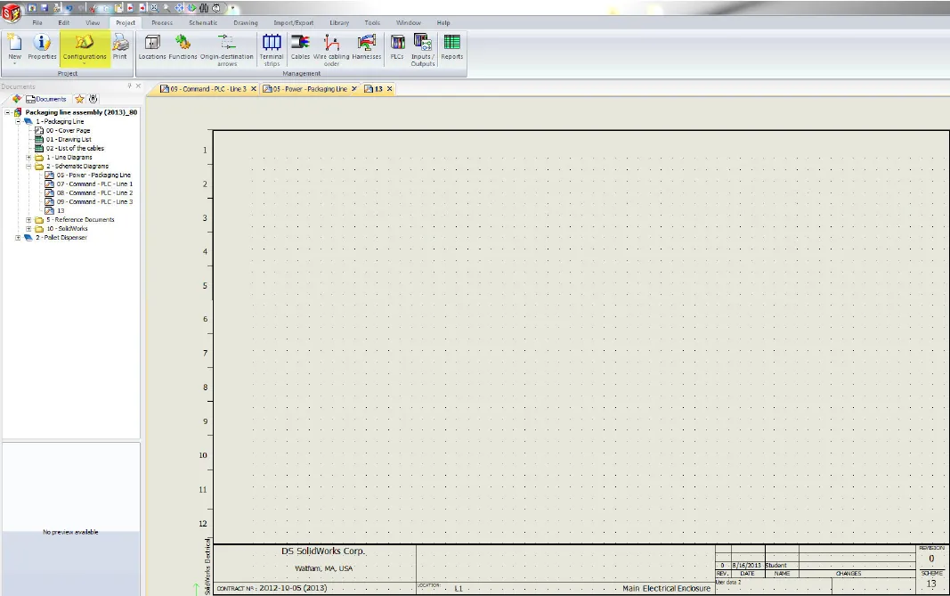 SOLIDWORKS Electrical Schematic Displaying Alpha Numeric Rows & Numbers