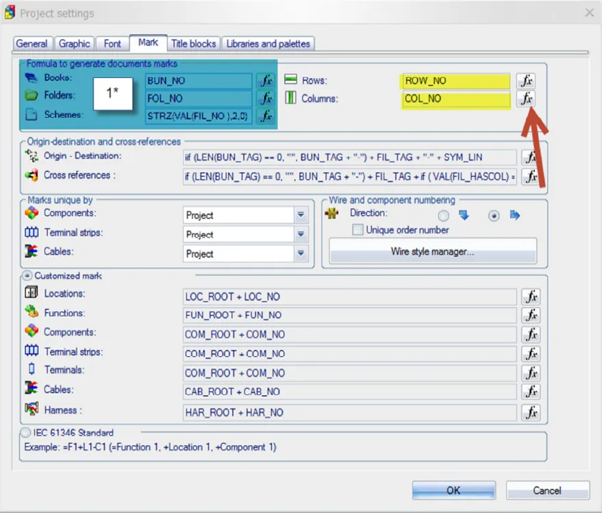 SOLIDWORKS Electrical Schematic Formula Button in Project Settings