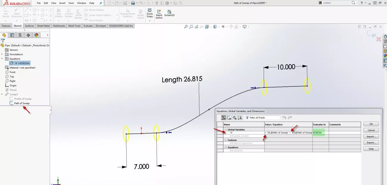 SOLIDWORKS Getting Total Length of a Bent Pipe in Your BOM 