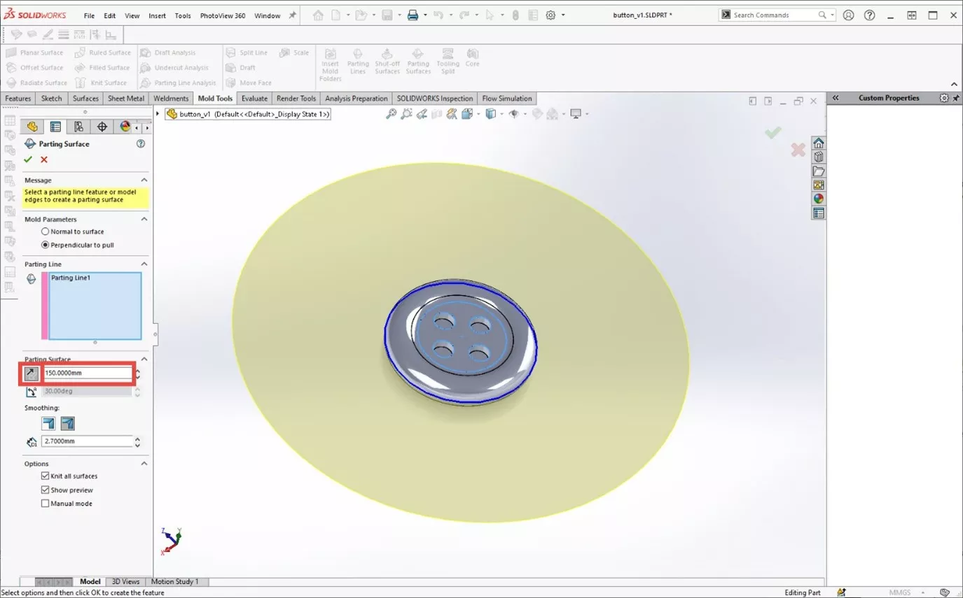 SOLIDWORKS MOLD TOOLS PARTING LINE FEATURE