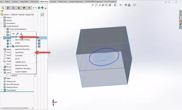 SOLIDWORKS MOLD TOOLS SAVE BODIES