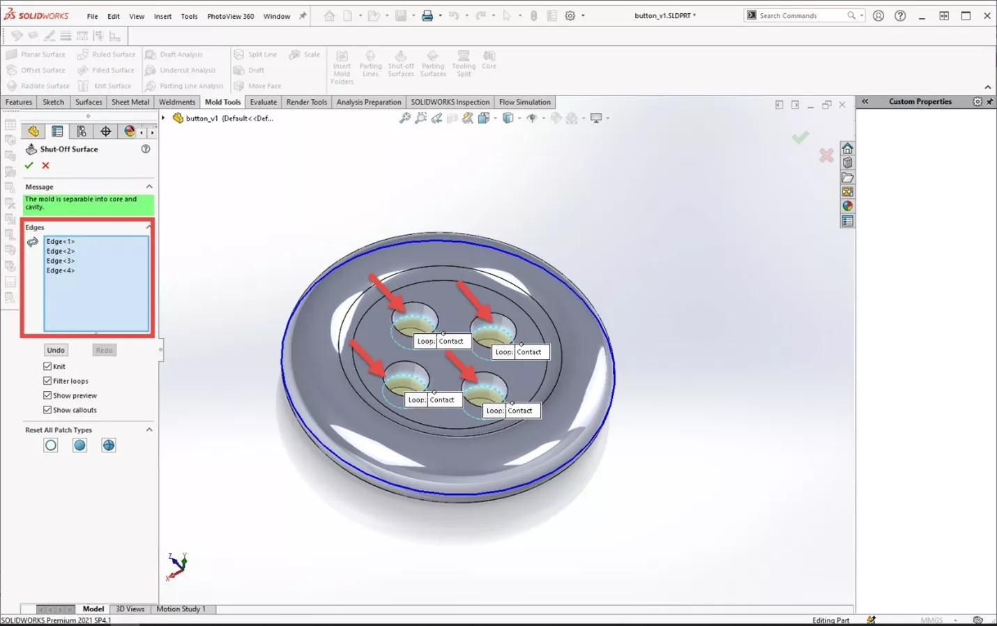 SOLIDWORKS MOLD TOOLS SELECTING EDGES