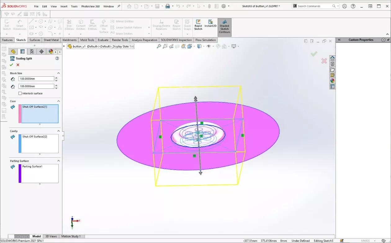 SOLIDWORKS MOLD TOOLS  TOOLING SPLIT EXTRUSION