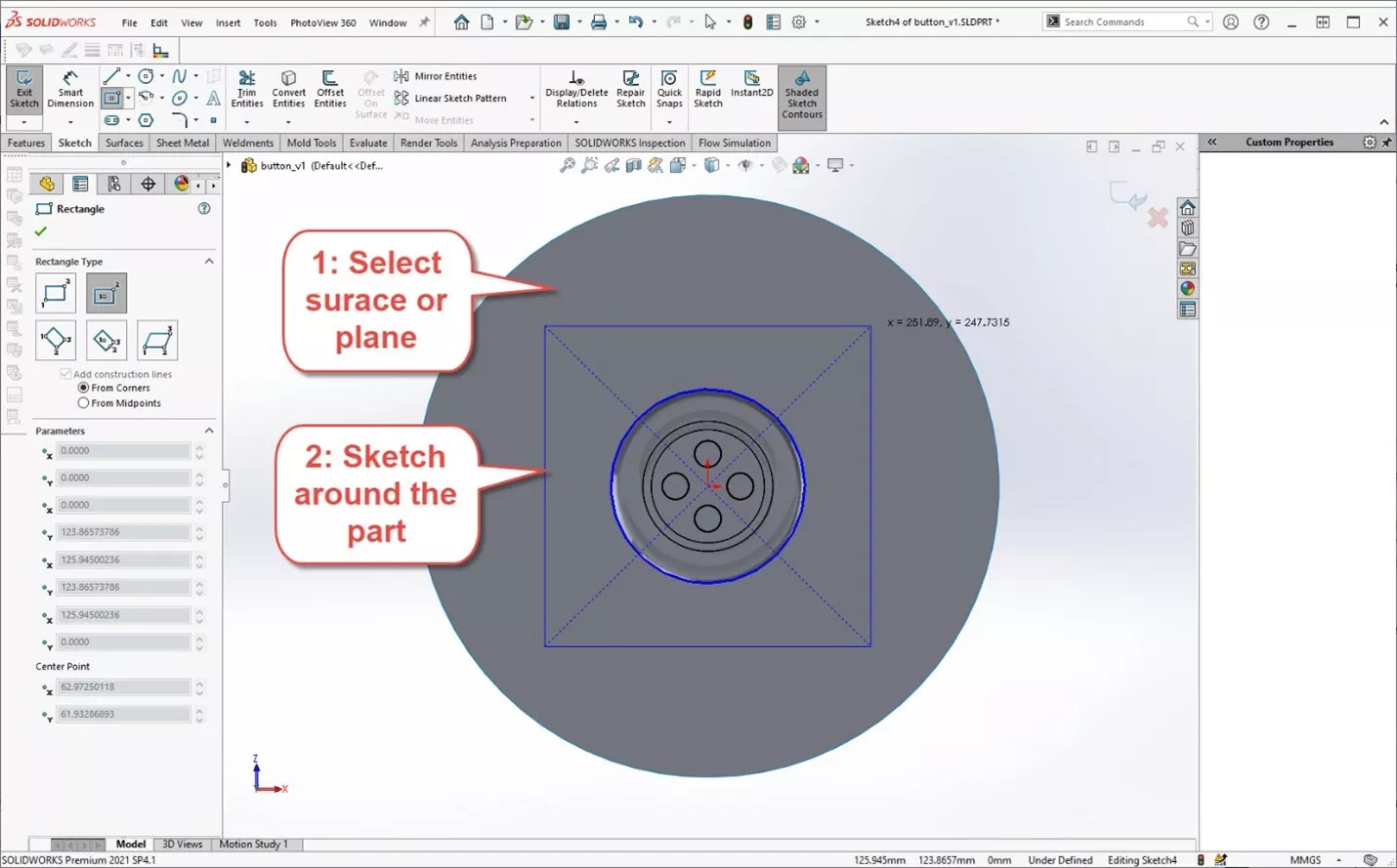 SOLIDWORKS MOLD TOOLS SKETCH