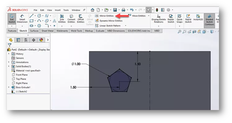 Location of Mirror Entities Tool in SOLIDWORKS
