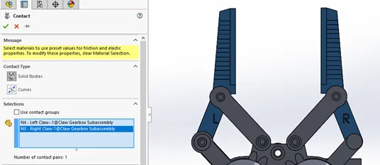 SOLIDWORKS Contact PropertyManager