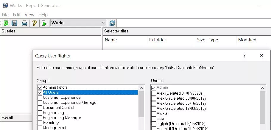 SOLIDWORKS PDM Query User Rights