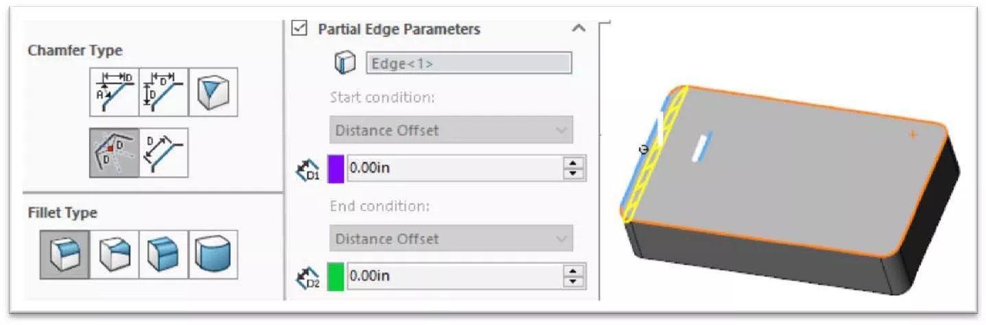 Prerequisites for Using Partial Chamfer/Fillets in SOLIDWORKS