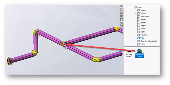 SOLIDWORKS Piping Library Tees Folder