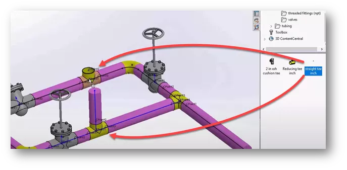 Piping Tees in SOLIDWORKS