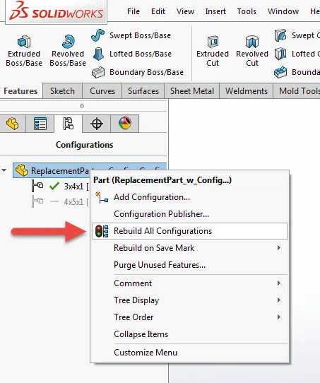 In the Configuration Manager, right-click on the filename select Rebuild All Configurations