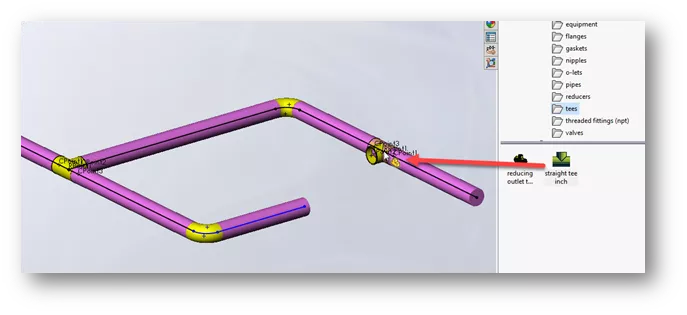 SOLIDWORKS Routing Straight Tee Inch