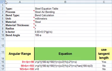 SOLIDWORKS Sheet Metal Bend Calculations in Excel 