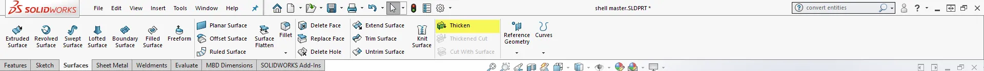 SOLIDWORKS thicken