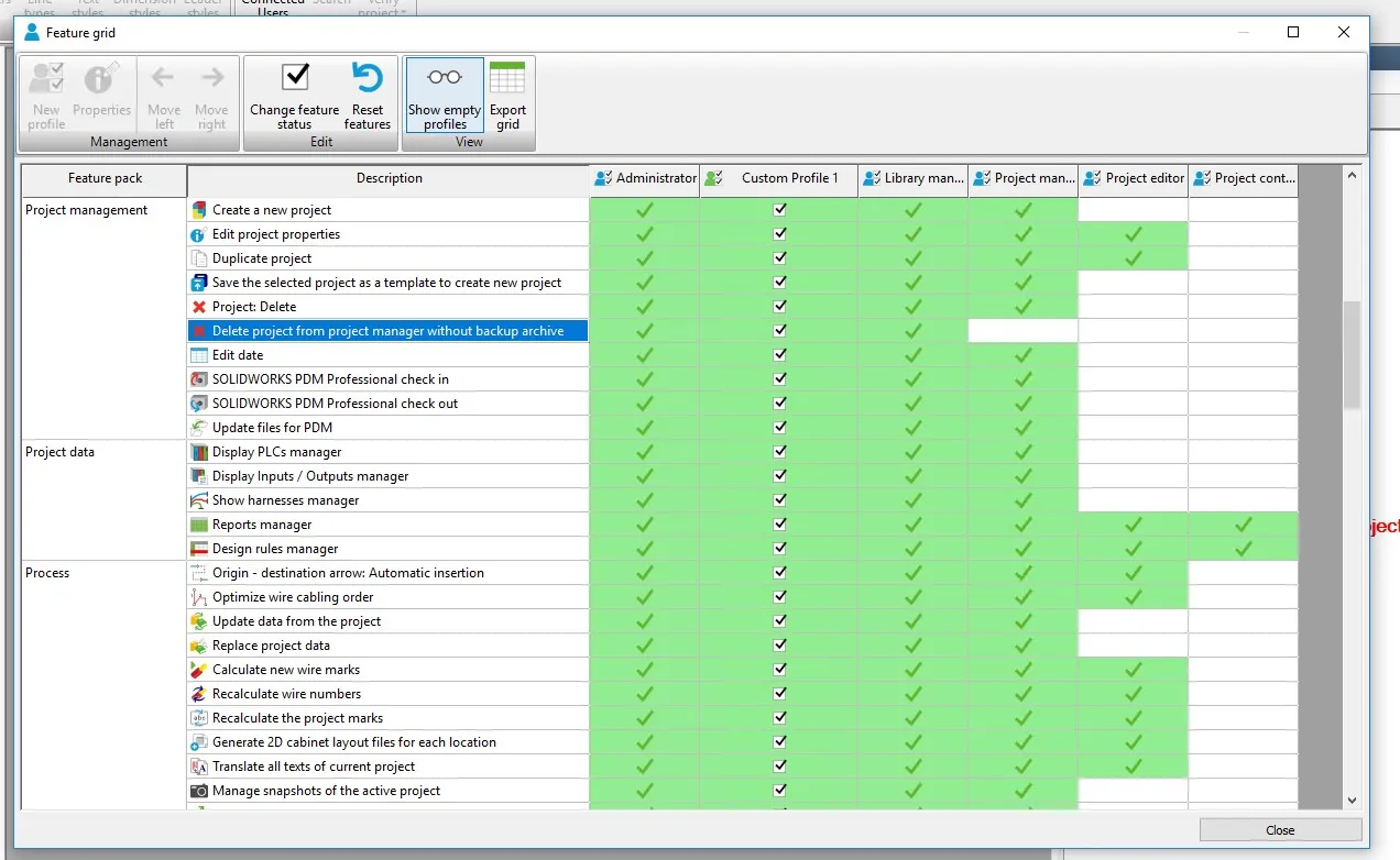 Custom user profiles in SOLIDWORKS Electrical 2020