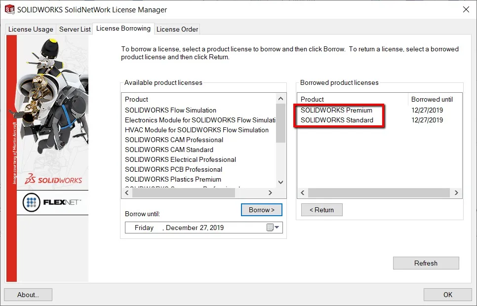 SOLIDWORKS License Manager Tutorial Borrowed Licenses