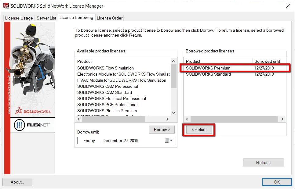 SOLIDWORKS License Manager Tutorial  Returning the License