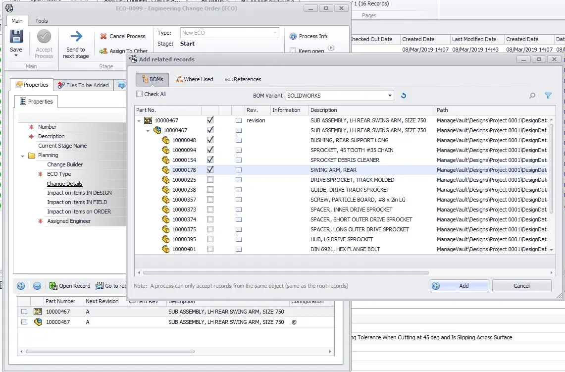 solidworks manage adding related records