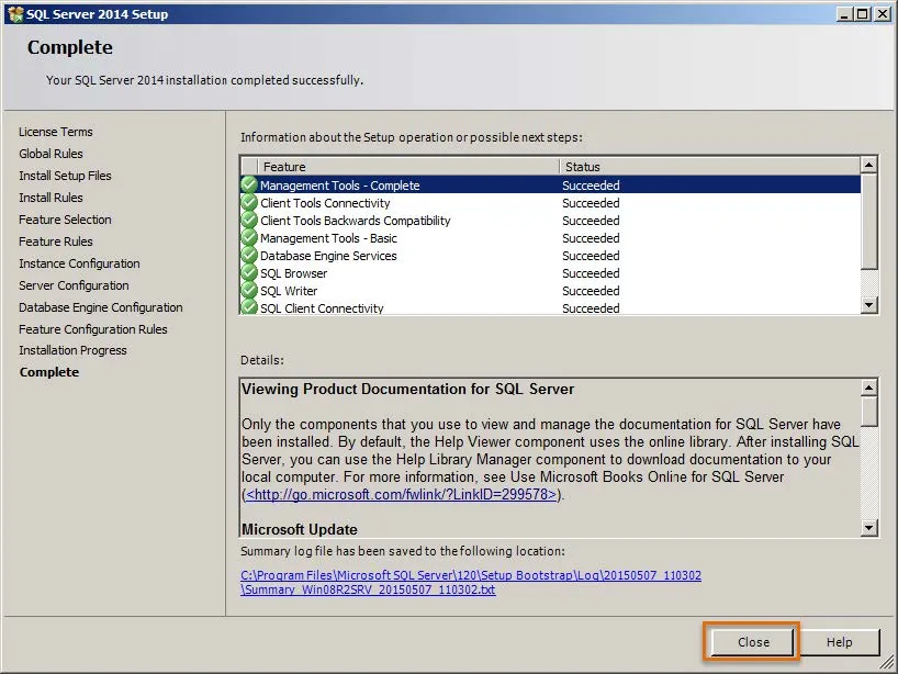 SQL Server 2014 Setup Complete