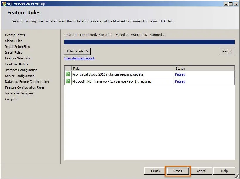 SQL Server 2014 Setup Feature Rules
