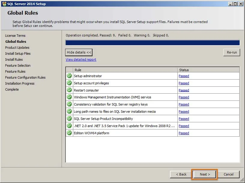 SQL Server 2014 Setup Global Rules