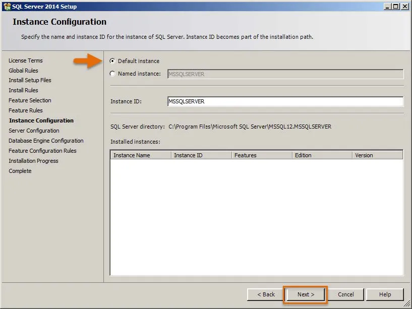 SQL Server 2014 Setup instance Configuration