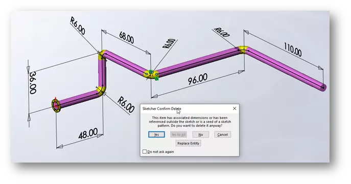 Sketcher Confirm Delete Window in SOLIDWORKS