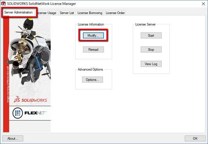 option file in SOLIDWORKS SolidNetWork License Manager