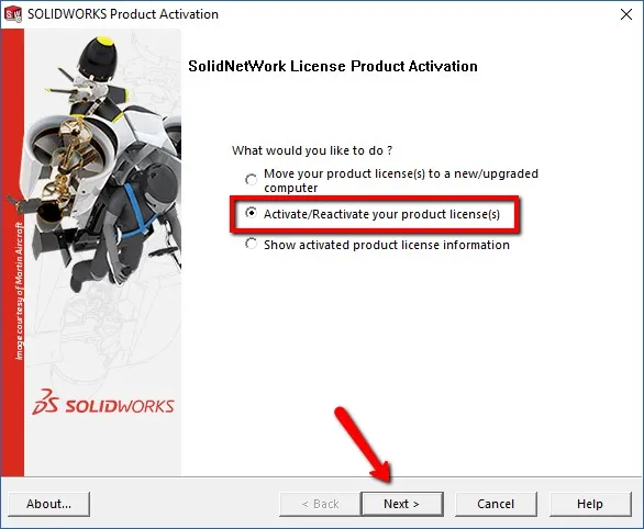 SolidNetWork License Product Activation screen